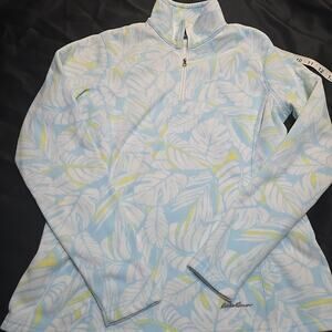 Eddie Bauer Size S Soft Fleece Sweater Blue White Yellow Pull Over Floral
